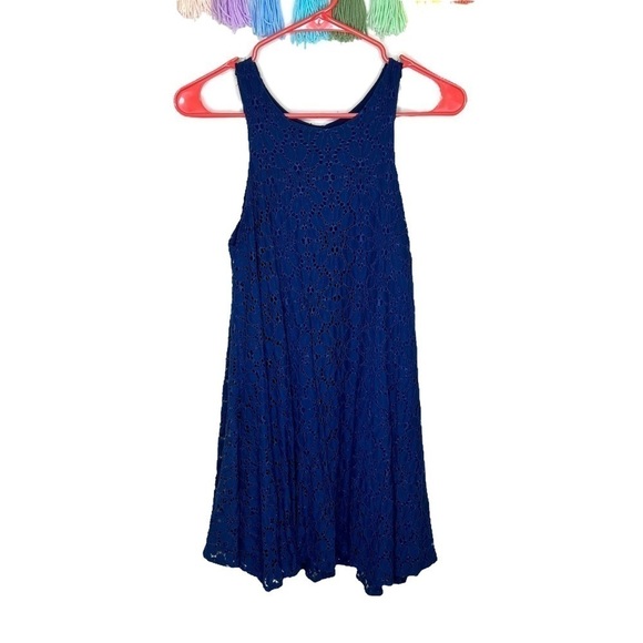 Altar’d State Blue Floral Lace Sleeveless Swing Mini Dress Size Small - Picture 1 of 10